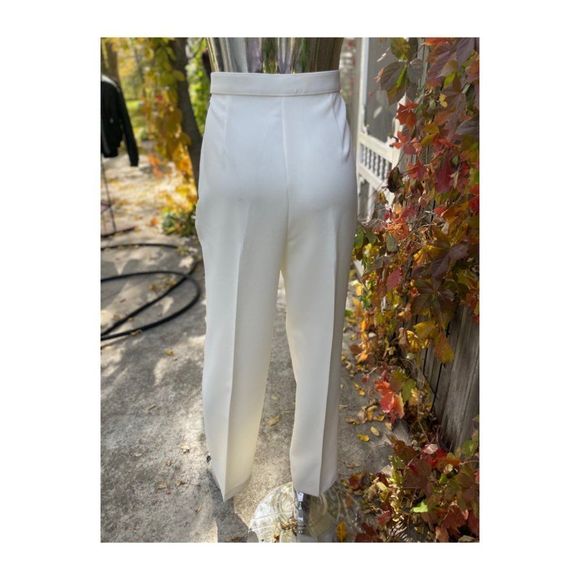 Vintage 90s Ivory Trousers High Waist Pants Pleat Front Minimalist Coastal Sz 18 - Picture 5 of 8